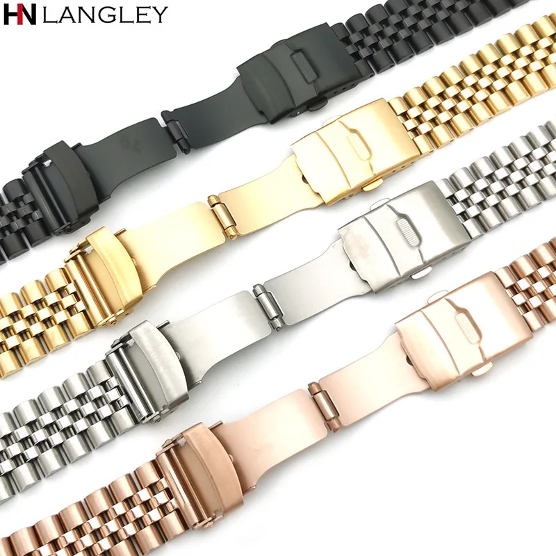 Stainless Steel Watchband Strap 20mm 22mm Metal Premium Solid Buckle For Samsung Galaxy Watch4 For Seiko Bracelet Bull Ring Band