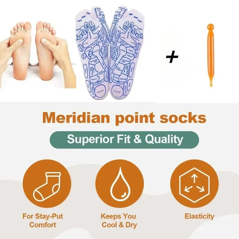 1set Relief Tired Feet Sock English Version Massage Meridian Acupoint Warp Acupressure Massager Reflexology Physiotherapy Socks