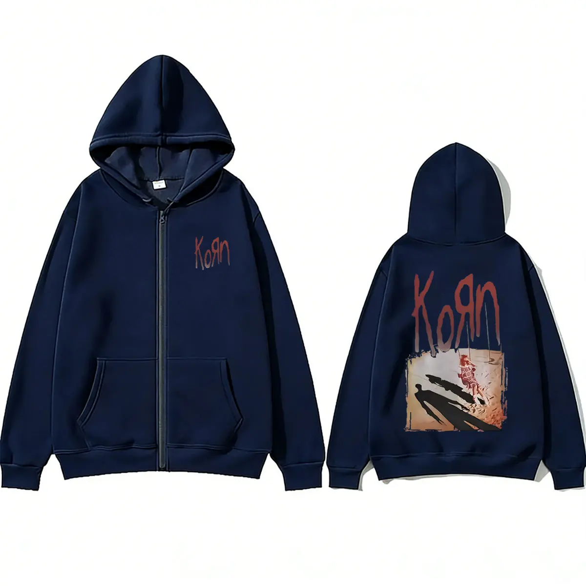 Rockband Korn Album Reißverschluss-Hoodie für Männer und Frauen Retro Alternative Metal Zip-Up Jacke Herren Gothic Oversized Zip-Up Sweatshirt Mantel – Detail 4