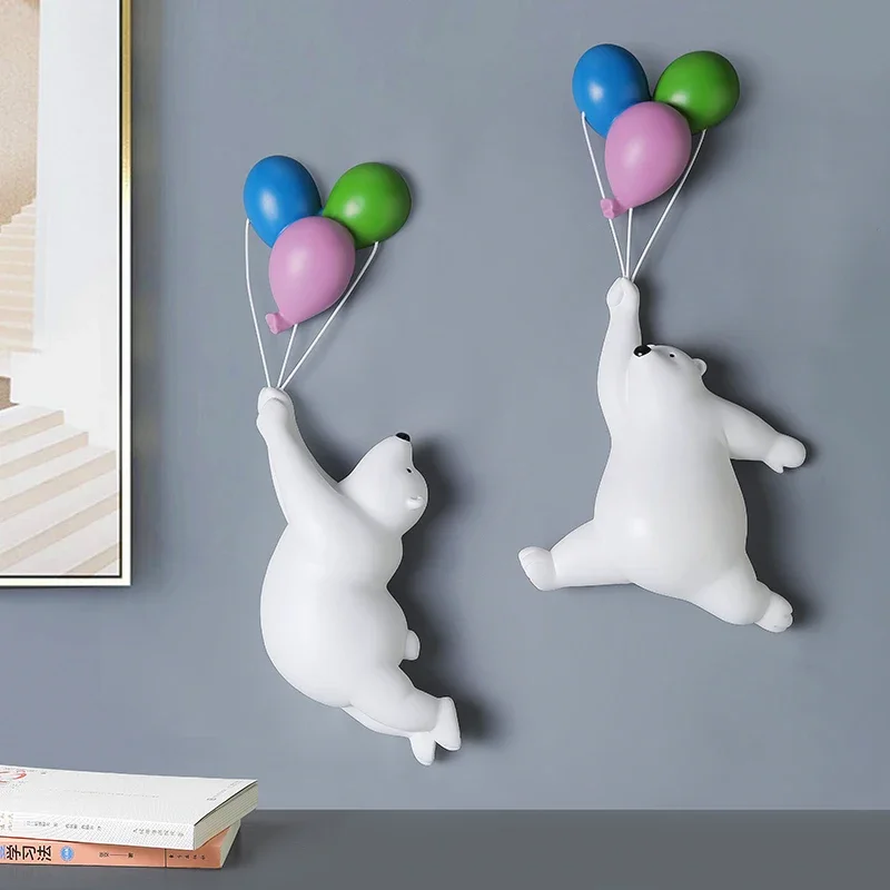 Resin Bear Animal Sculpture Nordic Creative Wall Balloon Wall Decor Pendant Living Room Children's