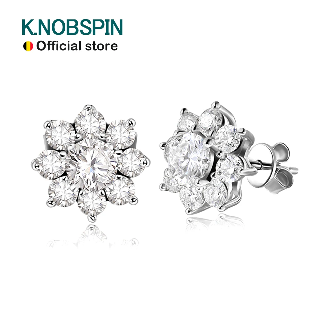 KNOBSPIN D VVS1 All Moissnaite Diamond Earring for Women 925 Sterling Sliver Plated 18k white gold Stud Ear Wedding Fine Jewelry