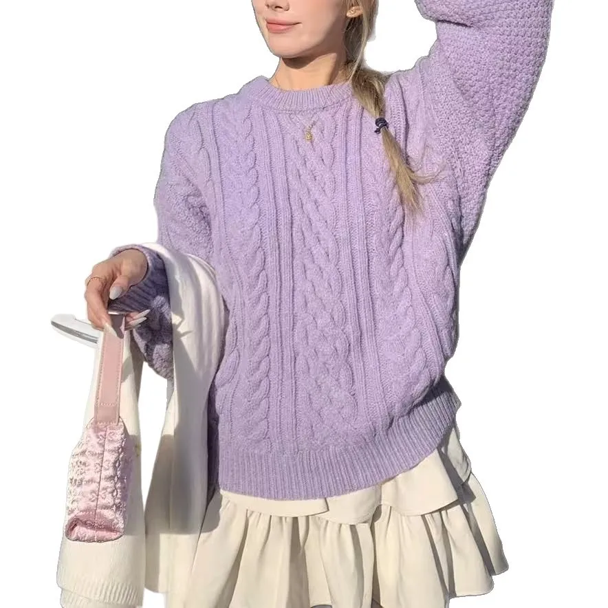 

Autumn Winter Season Basic Style Pure Color Long Sleeve Commute Fa Cozy Knitted Sweater round Neck Pullover Loose Women's Top