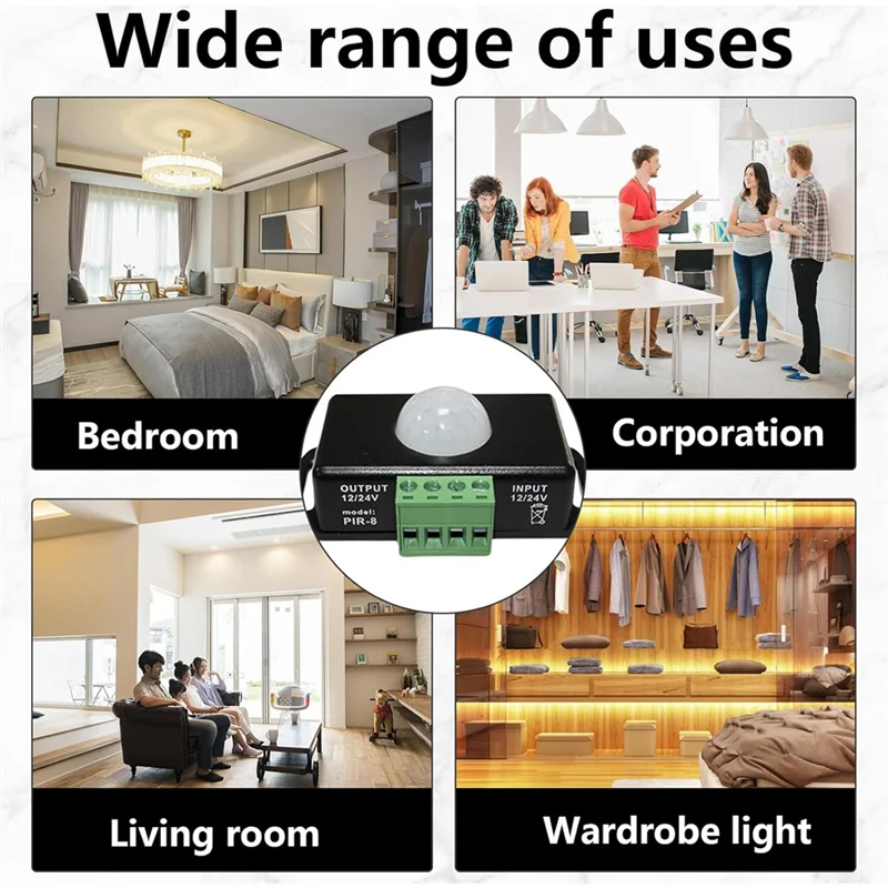

Светодиодный датчик движения 12 В/24 В постоянного тока, датчик движения тела, инфракрасный датчик движения PIR, автоматический беспроводной светильник, диммер, прочный