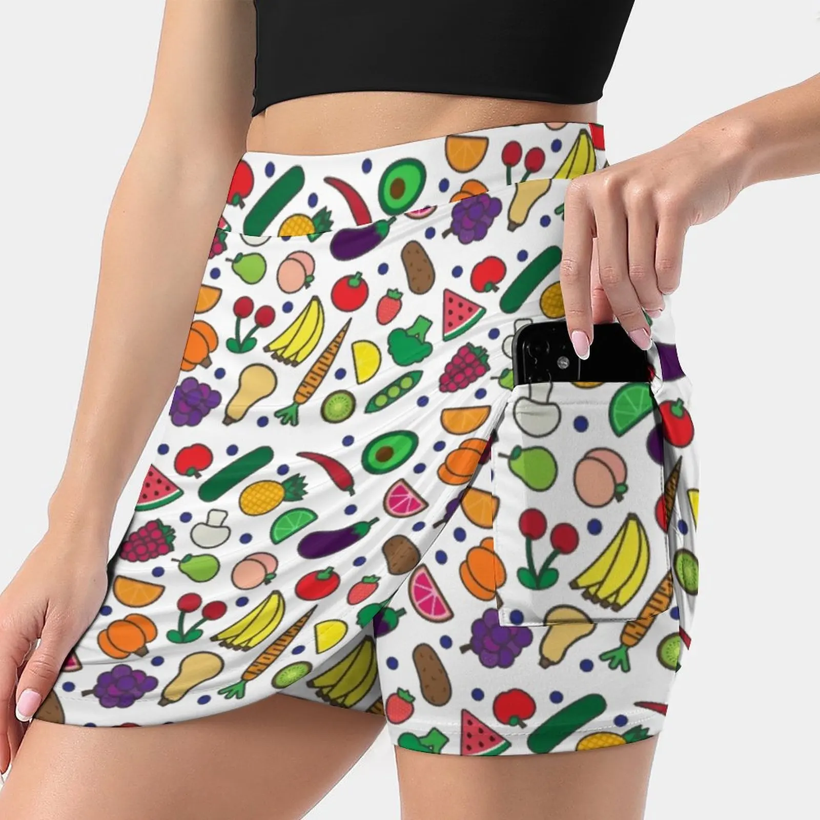 

Fruits And Veggies! Women's skirt Mini Skirts A Line Skirt With Hide Pocket Vegetarian Veggie Vegan Veg Fruits Organic