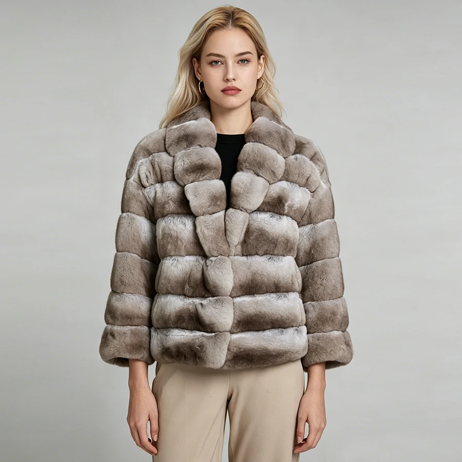 

Natural Rabbit Fur Coat With Lapel Women Winter Long Fur Coat Real Fur Coat Fashion High Quality Genuine Leather Jackets