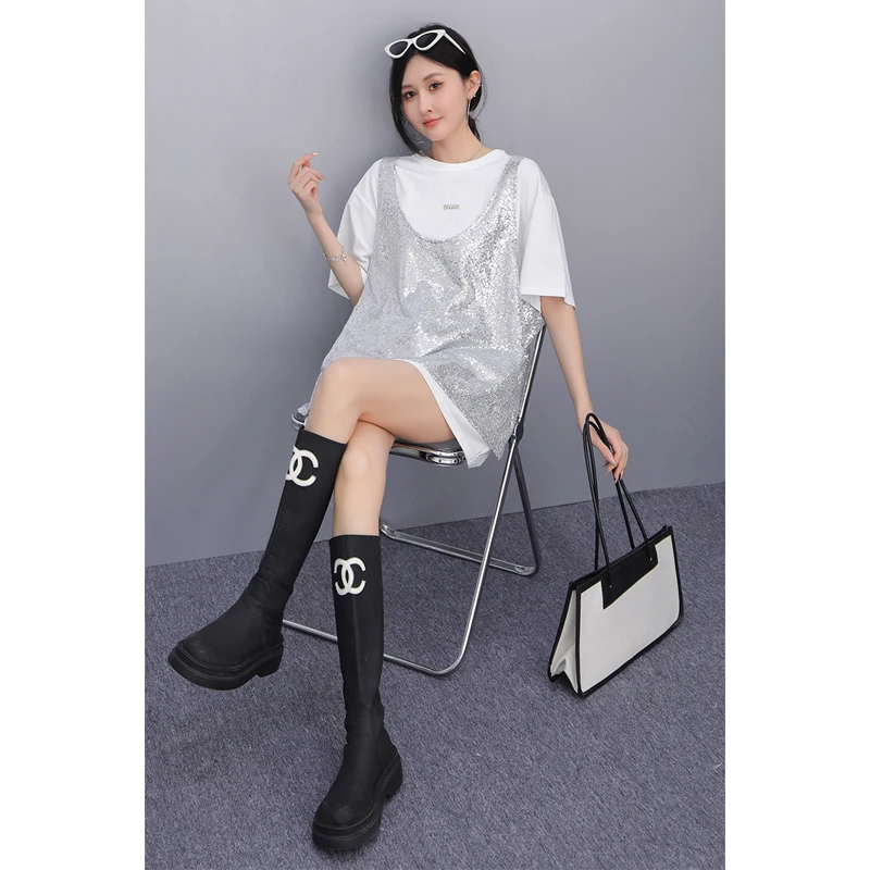 2025 verano nuevo estilo coreano moda mujer lentejuelas camisetas sueltas mujer manga corta Top al por mayor J991