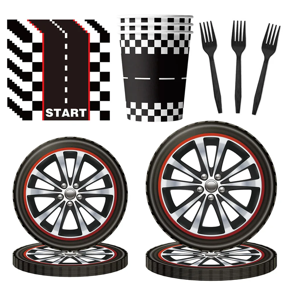 Race Car Party Plates Cup Napkins Race Track Party Supplies Racing Sports Themed Tableware for Kids Boys Birthday Home Decors