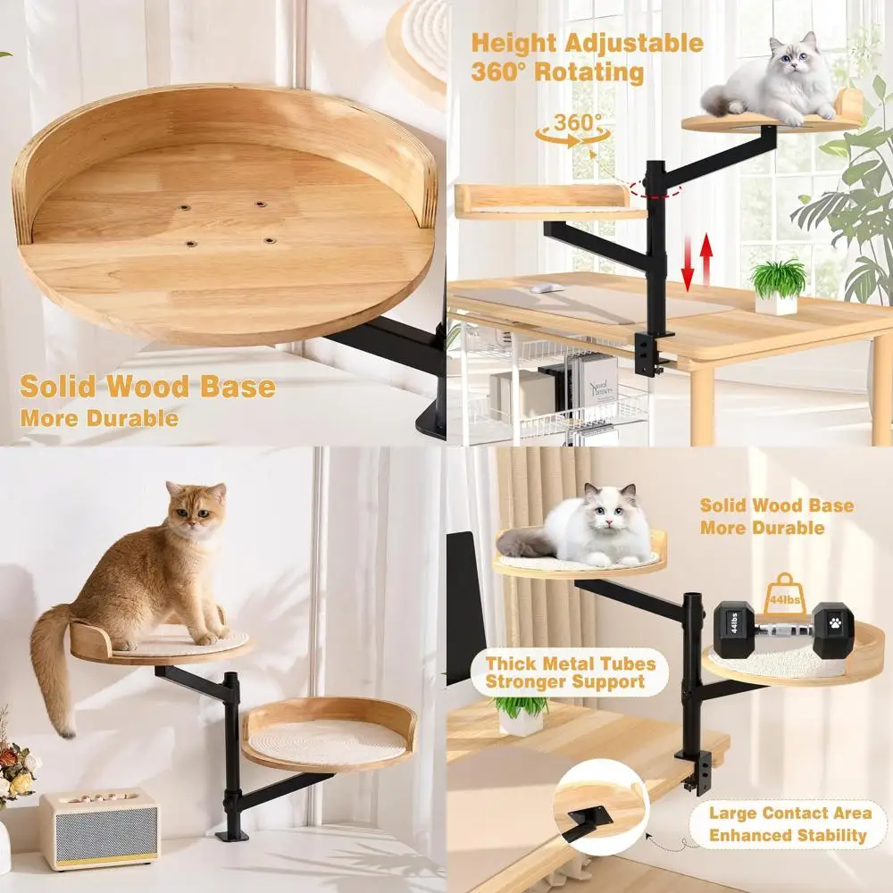 

Indoor Desk Cat Bed, 15.75 Dual Rotating Beds with Height Adjustment, Supports 48.5 lbs, Modern Desk & Gaming Furniture