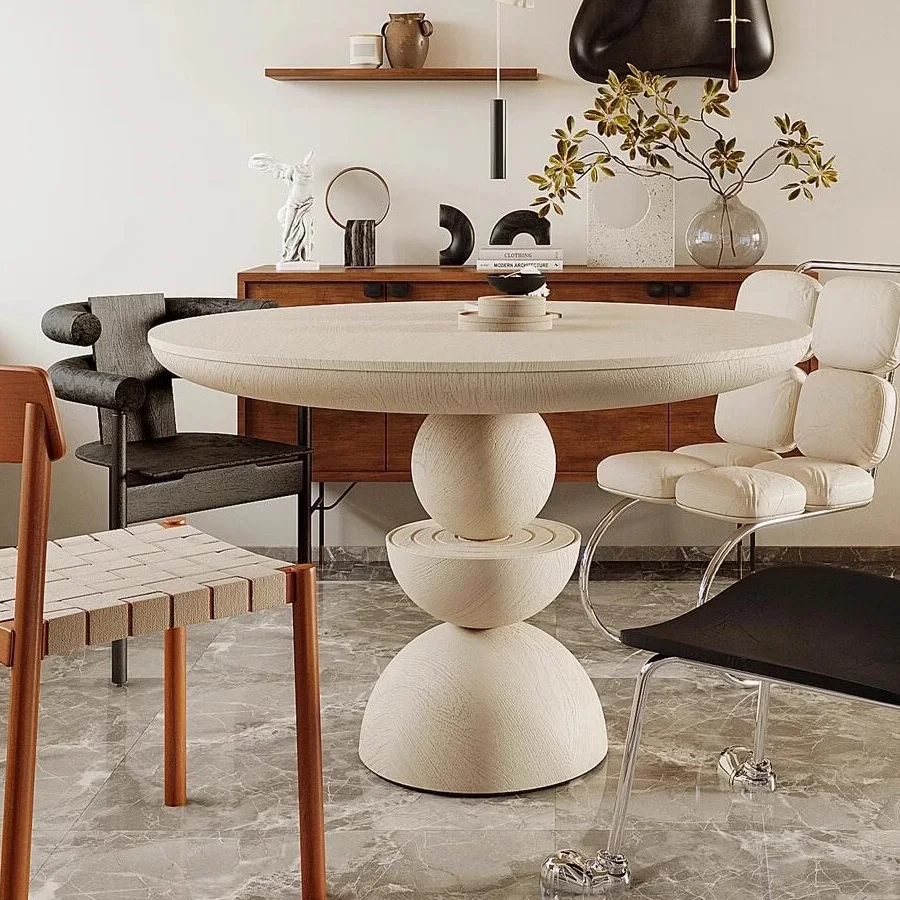 

Creative Design Home Dining Room Solid Wood Dining Table Luxury Modern Round Wooden Restaurant Dining Table Set