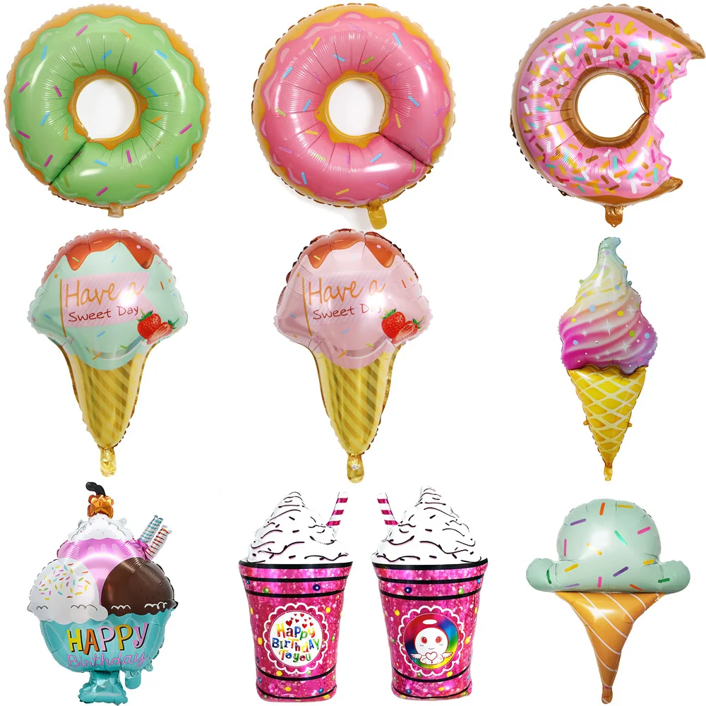 Cute Burger Donut Foil Balloon Colored Candy Ice Cream Popcorn, Helium Aluminum Balloon, Kids Baby Shower, Birthday Party Decors