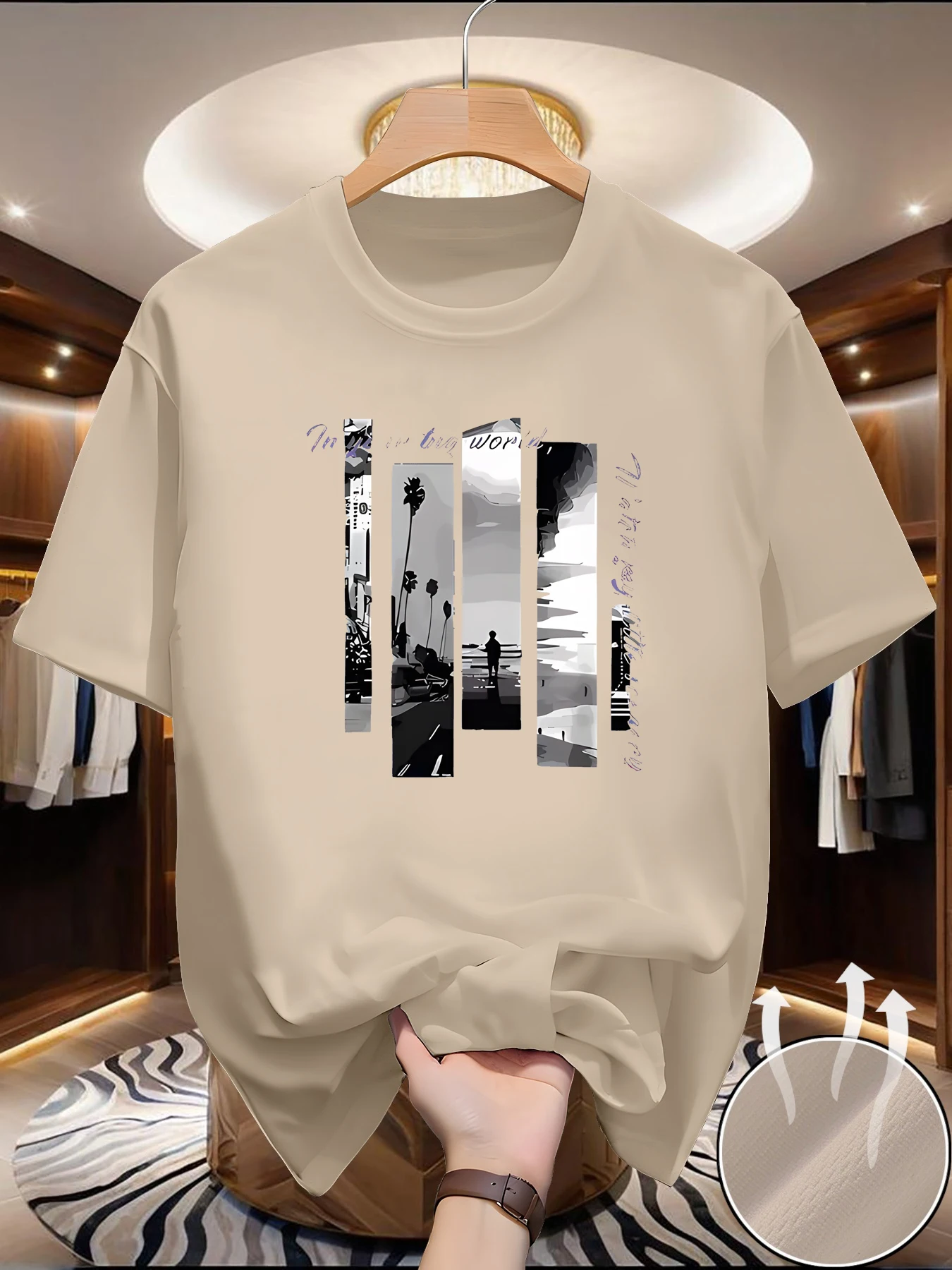 Men's summer T-shirt - Comfortable, sporty, loose-fitting, fashionable with scenic print, round-neck short-sleeved top