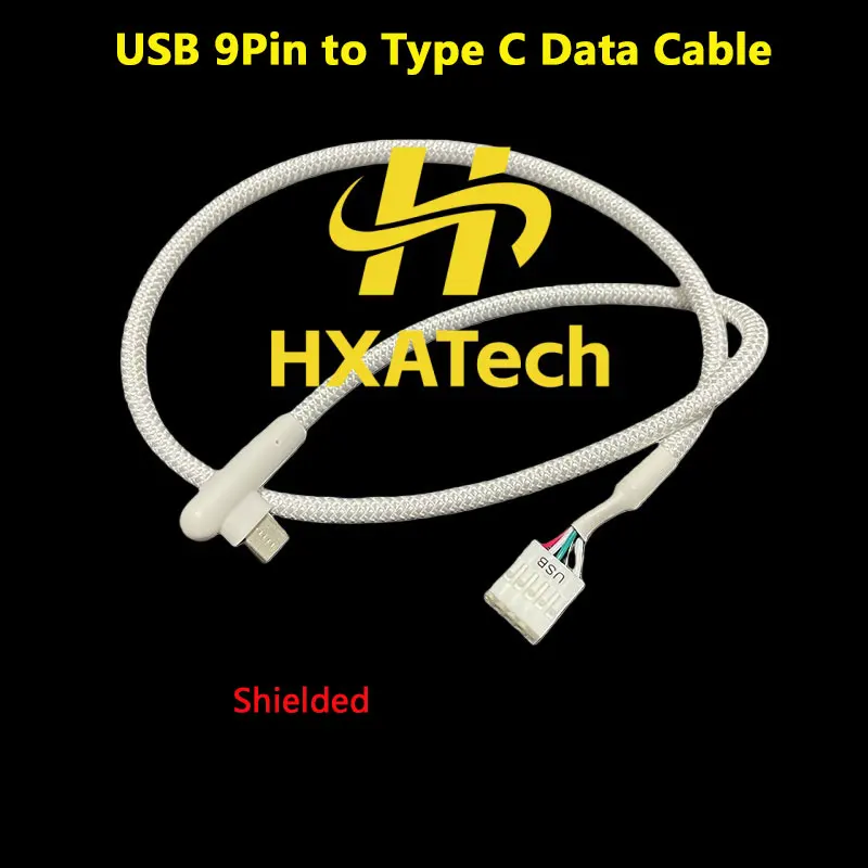 HXATech - White 60cm Motherboard USB 9Pin to Type C data Cable 90Degree Angle Adapter USB to Type-C Shielded Cord High Speed
