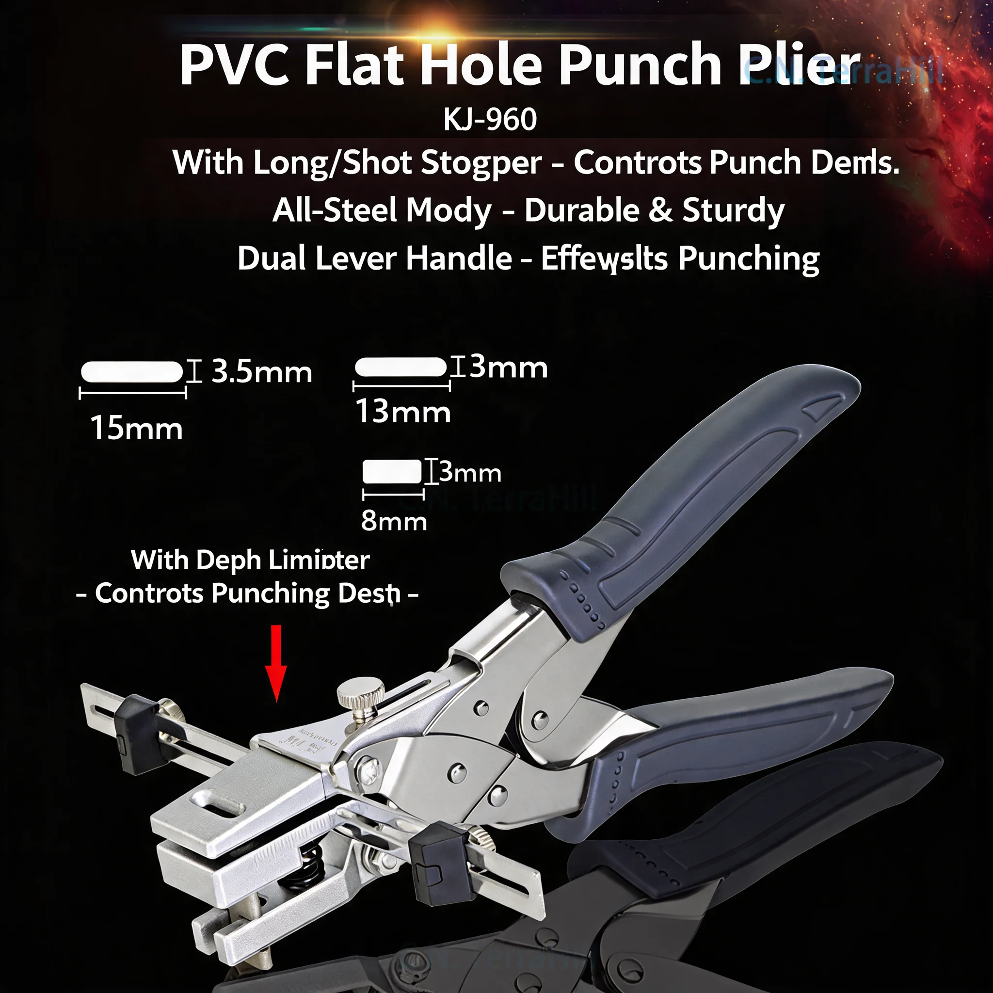 PVC Card Hole Punch Tool, 3x8mm Rectangular Punch for ID Badges, Membership Cards, and Name Tags
