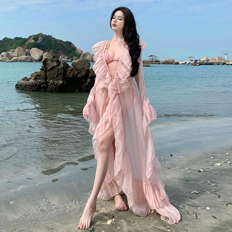 French Romantic Pure Desire Aesthetic Fairy-Like Whimsy Sun Protection Cardigan Dress Ultra-Sea Side Sun Protection Jacket Long