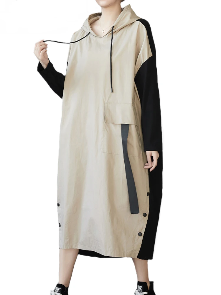 Amax luluE Jesienna Moda Damska Sukienka z Kapturem Luźny Krój Elegancka Oversize Vestidos Kobiety Klasyczna Codzienna Długa Odzież