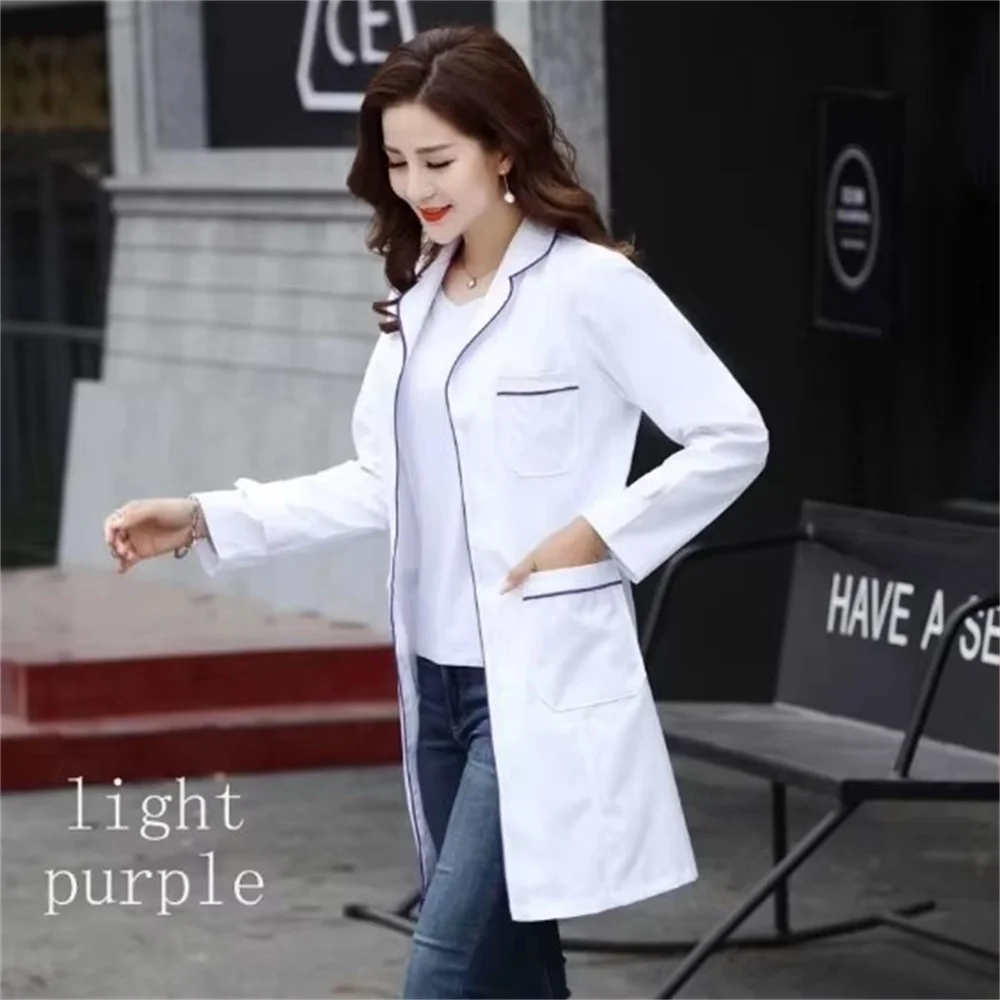 Women's Lab Coat Mock Wrap Doctor/nurse/beautician Jacket Medical Uniform Long Sleeves Notched Collar Nurse Dress