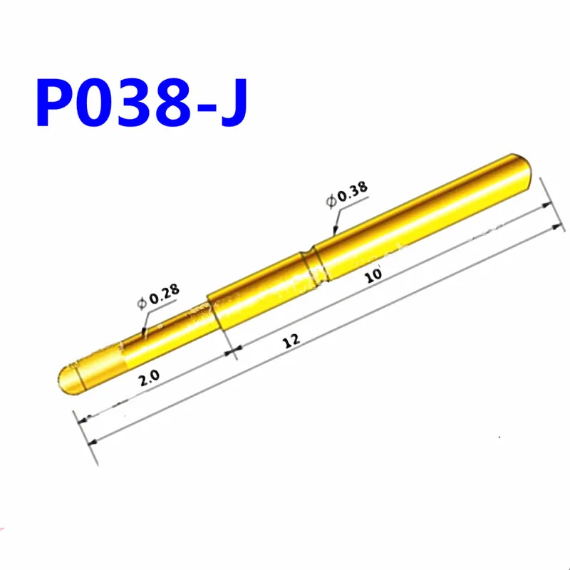 

100PCS P038-J Small Round Head 0.38mm Spring Test Probe Pogo Pin Length 12.0mm PCB Thimble