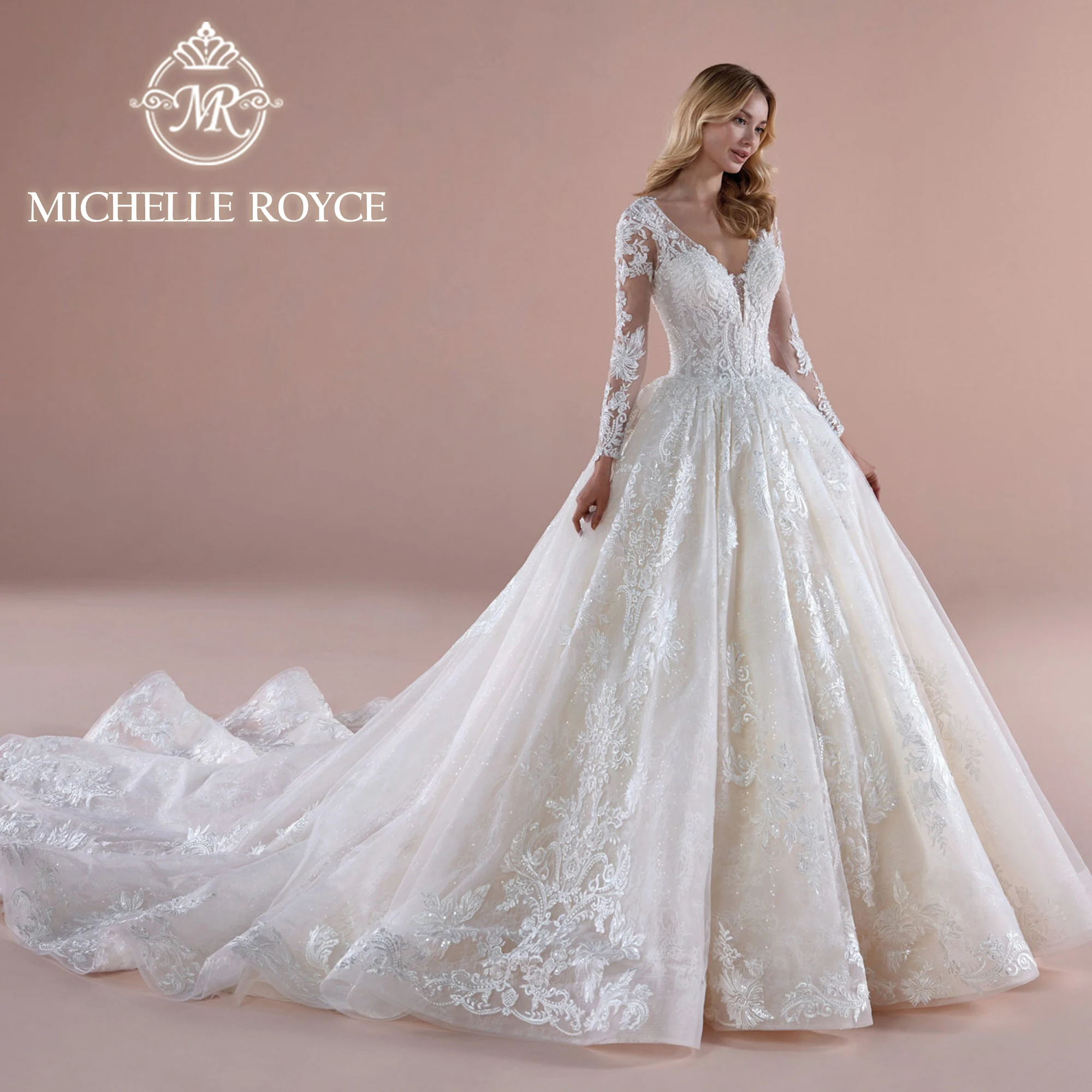 Michelle Royce Ball Gown Wedding Dresses For Women Fairy Long Sleeve Appliques Wedding Gown High Quality Vestidos De Novia