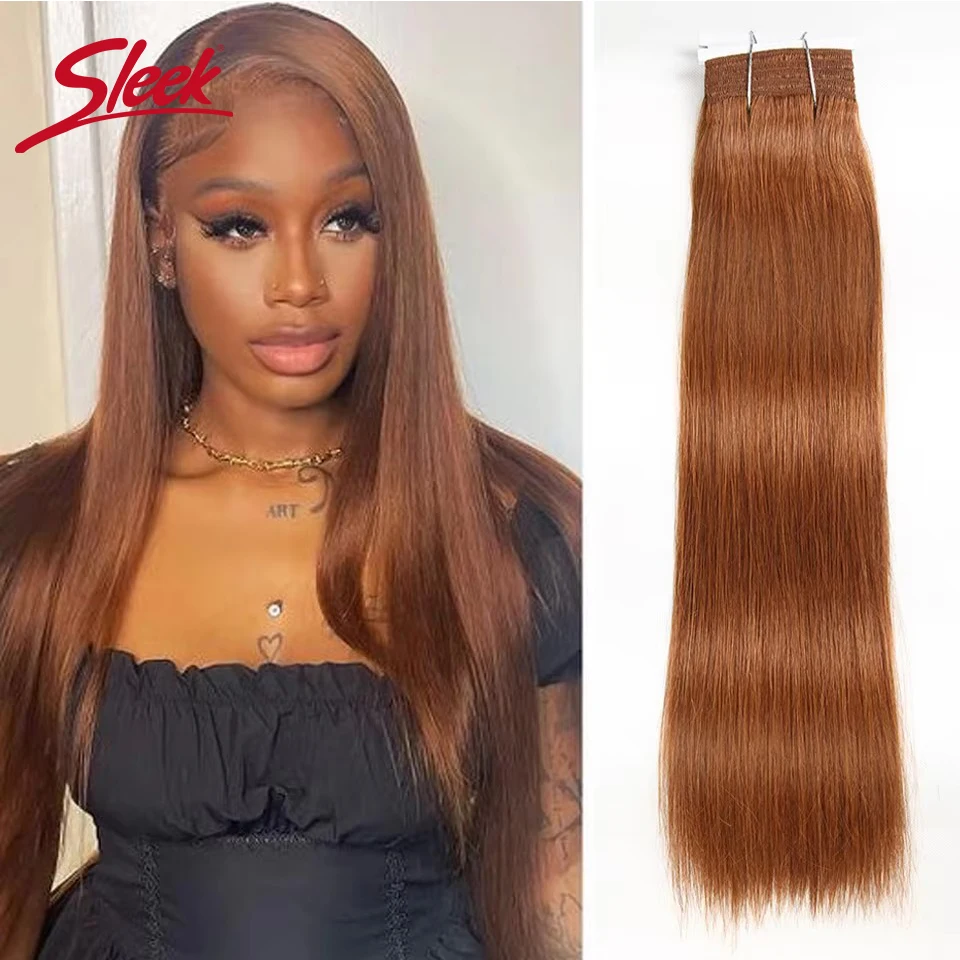 Sleek Silky Weave Straight Double Drawn Blond 30# 4# Brazilian Straight Human Hair Bundles Nature Remy Black Dark 1B# Human Hair