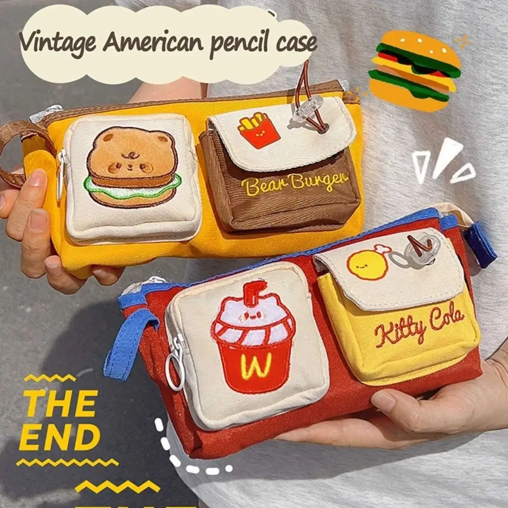 

New Oxford Cloth Pen Bag Hamburger And French Fries Large Capacity Stationery Bag Portable Pen Box Back To School