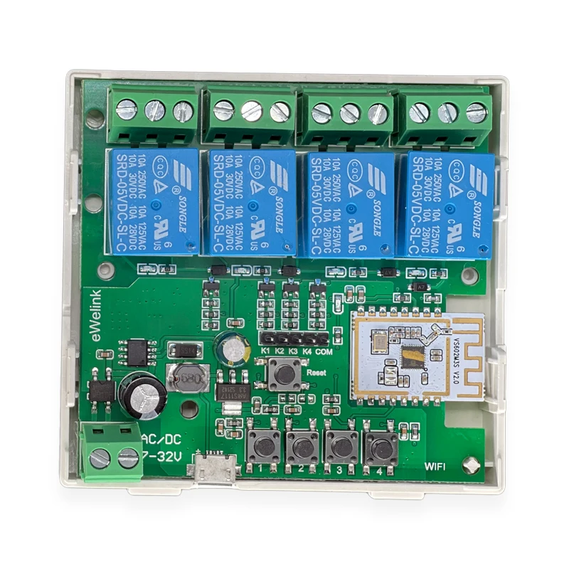 Inteligente 4 Canais Inteligente WiFi Bluetooth Módulo Interruptor de Relé de Contato Seco Sem Fio, APP Controle Remoto, Funciona Com Alexa Google Home