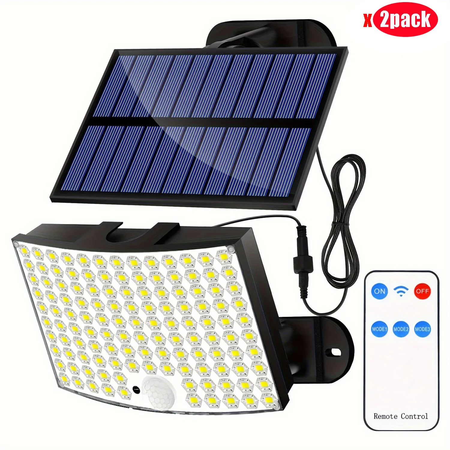 Solar Flood Lights Outdoor, 128LED with Motion Sensor, Remote Control, 3 Modes, Waterproof IP65, Dusk to Dawn, Heat & Frost Resi