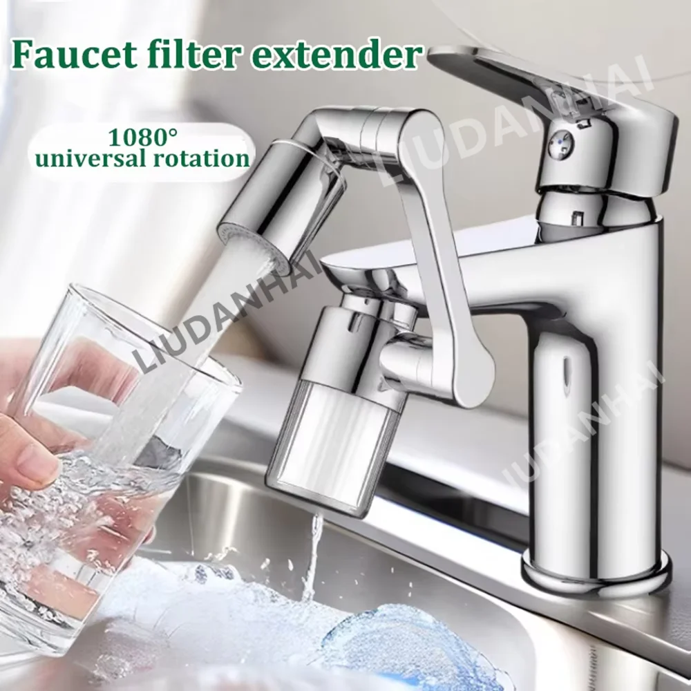 Faucet Filter Aerator Robotic Arm 1080° Free Rotation Faucet Extender Kitchen and Bathroom Splash-Proof Water Outlet