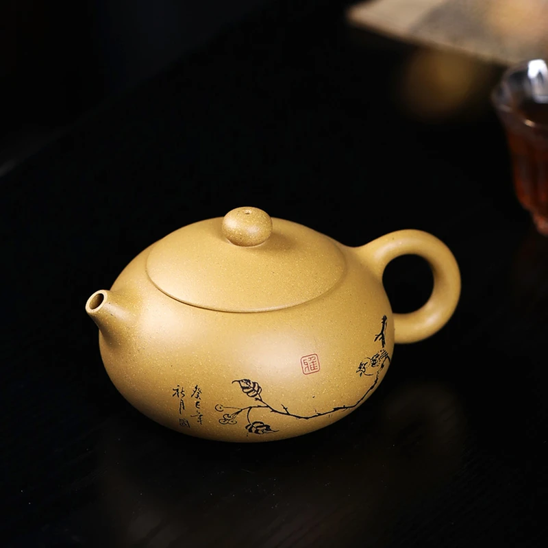 

6.8oz xishi pot handpainted bird branch spring scene marked duan clay original ore real yixing zisha teapot 7 infuser holes new