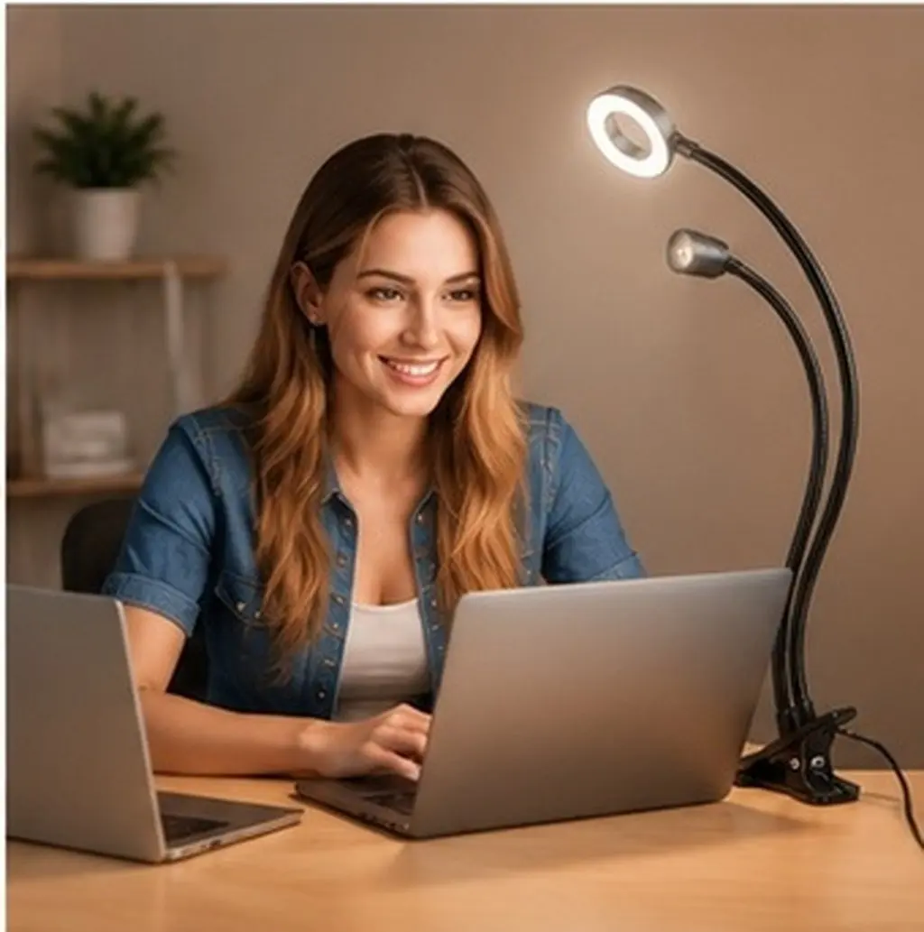 1Pcs Clip-on Fill Lamp Black Tabletop Metal Supplemental Light Selfie LED Ring Light for Streaming Camera USB Fill Lamp