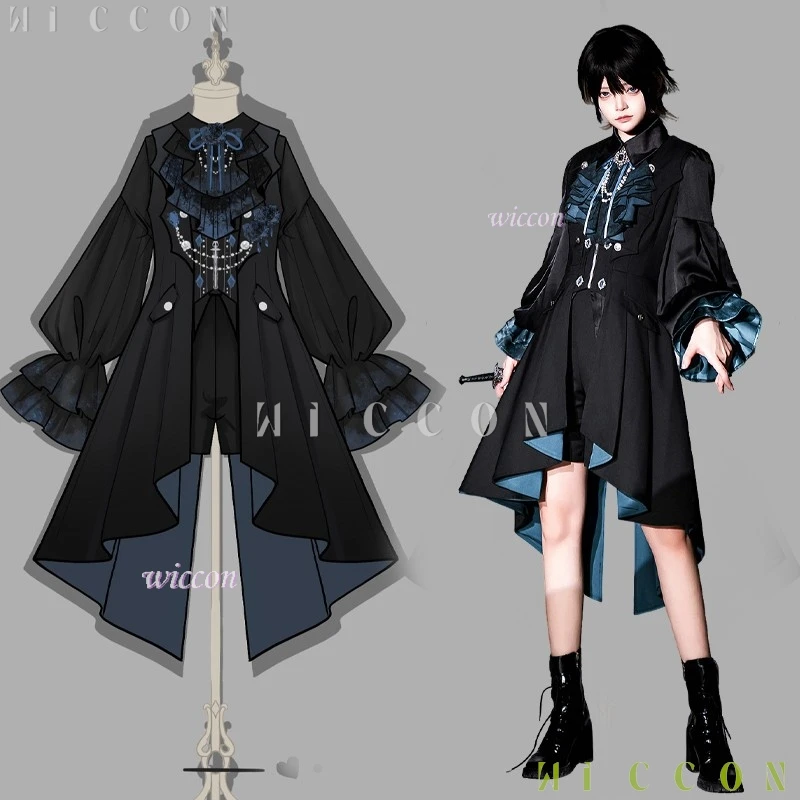 Ouji Jirai Kei Lolita Donkere Kleding Vrouwen Femboy Outfit Hof Unisex Jurk Fancy Gothic Korte Lange Mouw Retro Blouse Shorts - afbeelding 2