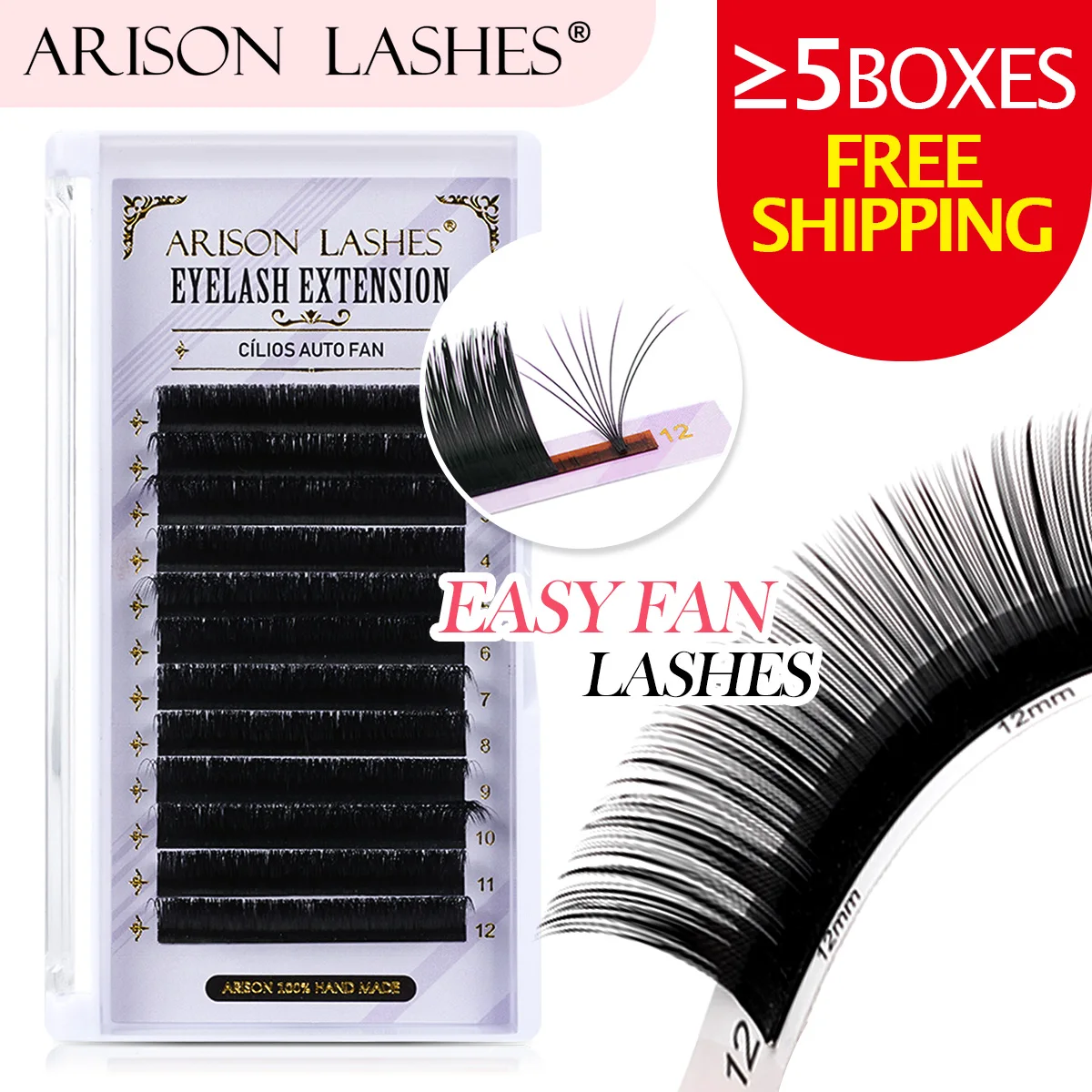 ARISON Easy Fan Volume Lashes Faux Mink Eyelashes Soft Natural Individual Lash Extension Easy Fanning Eyelashes Wholesale