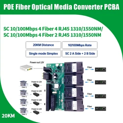 POE 고속 이더넷 파이버 스위치, 광학 미디어 컨버터, 이더넷 SC, PCBA, placa 메트로 보드, 10 M, 100M, 4F4E, 4F2E, 12V 출력