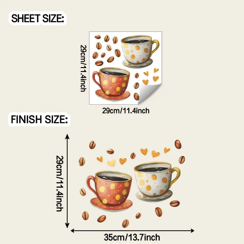 Self-Adhesive Coffee Theme Wall Sticker New Cup Bean Heart Decal for Kitchen Restaurant Home