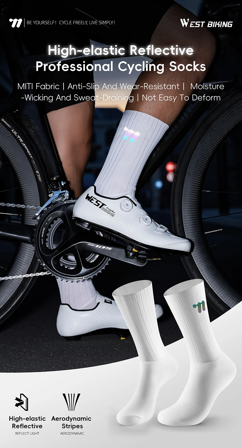 WEST RADFAHREN Sommer Aero Socken Whiteline Radfahren Socken Anti Slip Silikon Männer Fahrrad Sport Laufen Fahrrad Socken Calcetines Ciclismo – Detail 1