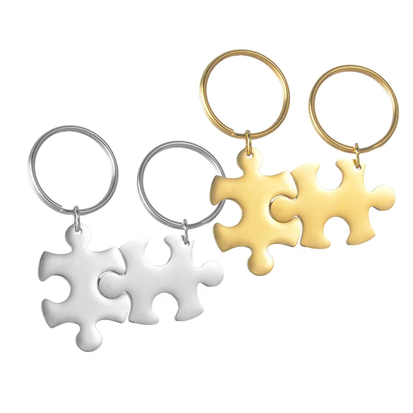 

Stainless Steel Puzzle Jigsaw Keychain Blank For Engraving Metal Jigsaw Key Chain Mirror Polished Wholesale 10pair