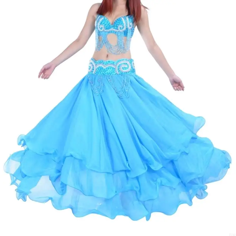 72XE Falda acampanada 3 capas para disfraz teatro, dobladillo barrido, tela transpirable secado rápido