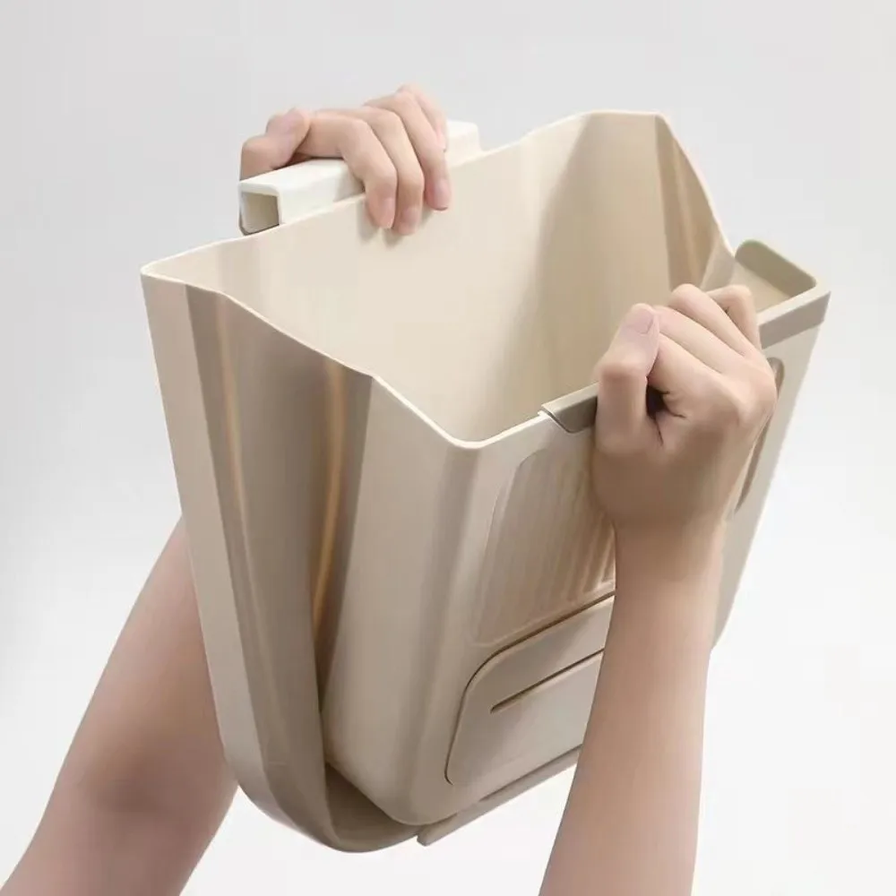 Space Saving Foldable Wall-Mounted Trash Can Cabinet Mount Plastic Hanging Trash Can Non-punching Kitchen Trash Can Kitchen