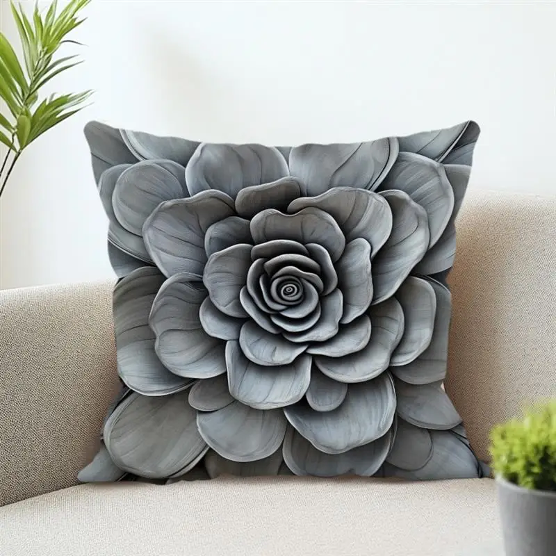 Kissenbezug Kissenbezug 45x45 Quadratischer Kissenbezug Home Bed Sofa Kissenbezug Nordic Dreidimensionale Schnitzerei Blumen Design – Detail 1