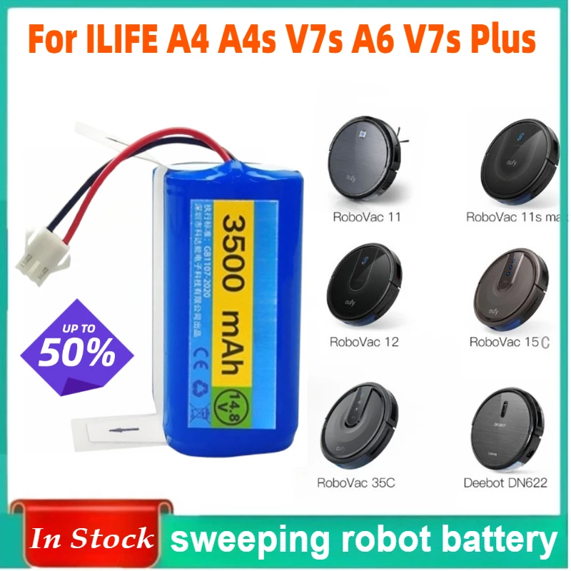 

14.8V 2600mAh-3500mAh Rechargeable Battery Suitable for ILIFE A4 A4s V7s A6 V7s Plus Robot Vacuum Cleaner