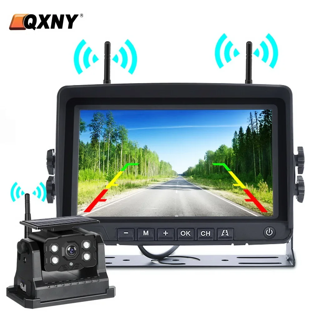 Wireless Magnetic HD Solar Backup Camera 9600mAh Battery Powered Rechargeable 7 Inch 1080P Monitor for Car Tow Truck Trailer