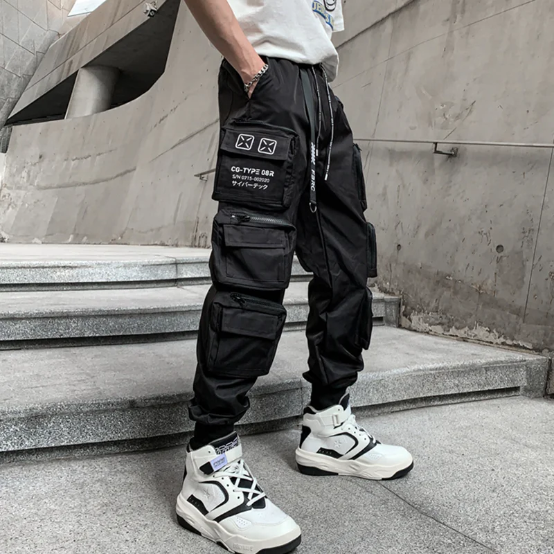 Paratrooper Sports Men's Pants Printed Techwear Wind Black Multi-Pocket Cargo Pants Men's Loose Tappered Casual Pants Trend