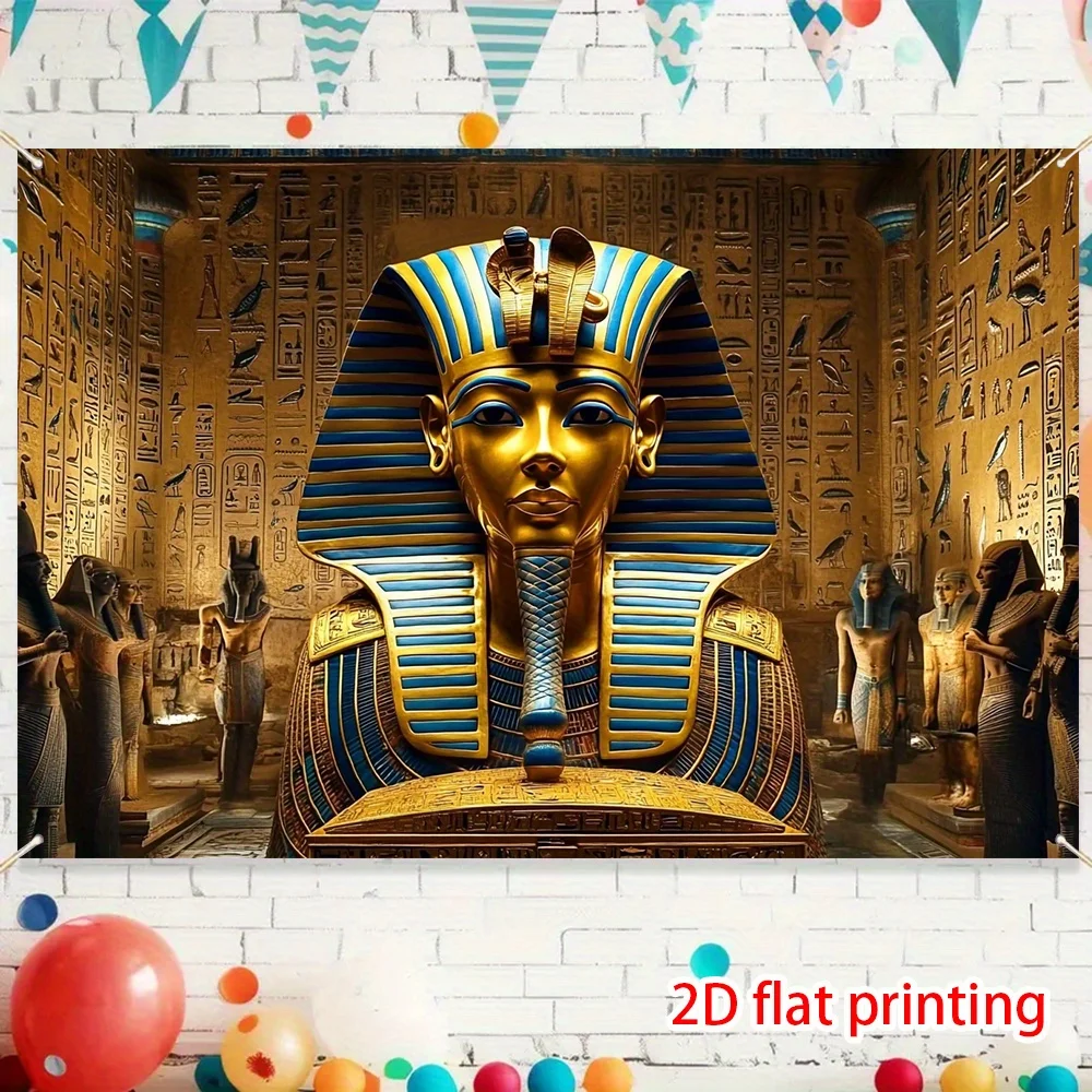Ancient Egyptian Pharaoh Tapestry, Hieroglyphic and Pyramid Wall Art for Themed Parties and Cultural Home Decor