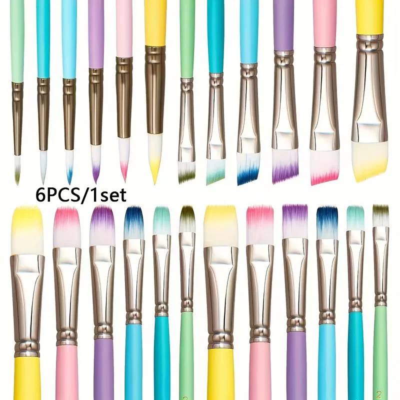 6-teiliges Farbpinsel-Set, 4 verschiedene Größen und Formen, geeignet für Acrylmalerei, Ölmalerei-Pinsel, Aquarellpinsel