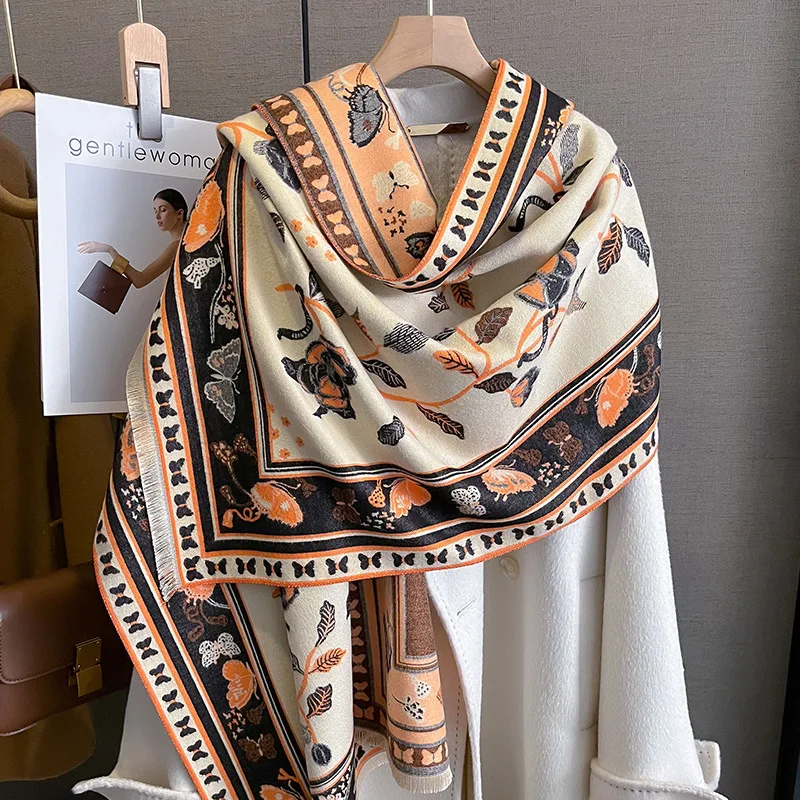 

2023 Cashmere Scarf for Women Winter Bufanda Letter Design Thick Shawl Wraps Warm Female Blanket Stoles Echarpe Femme Pashmina