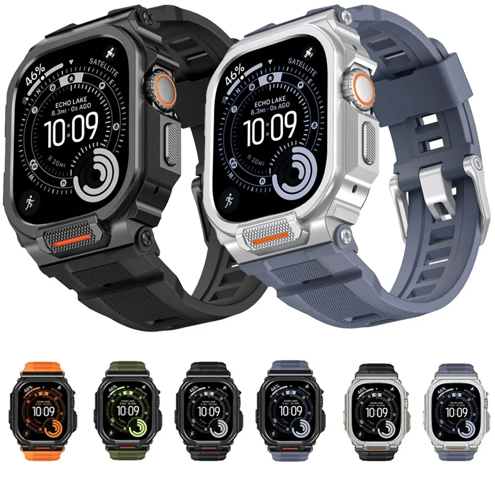 

Zinc alloy Case+Silicone strap For Apple Watch ultra 3/2/1 49mm vibrant color Half-wrapped with integrated Band iWatch Ultra 3/2