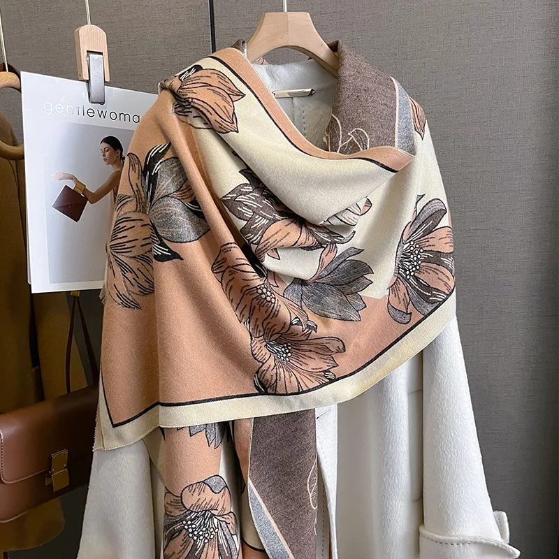 

Warm Winter Blanket Cashmere Scarf for Women Design Floral Print Thick Pashmina Shawls and Wraps Bufandas Female Poncho Echarpe