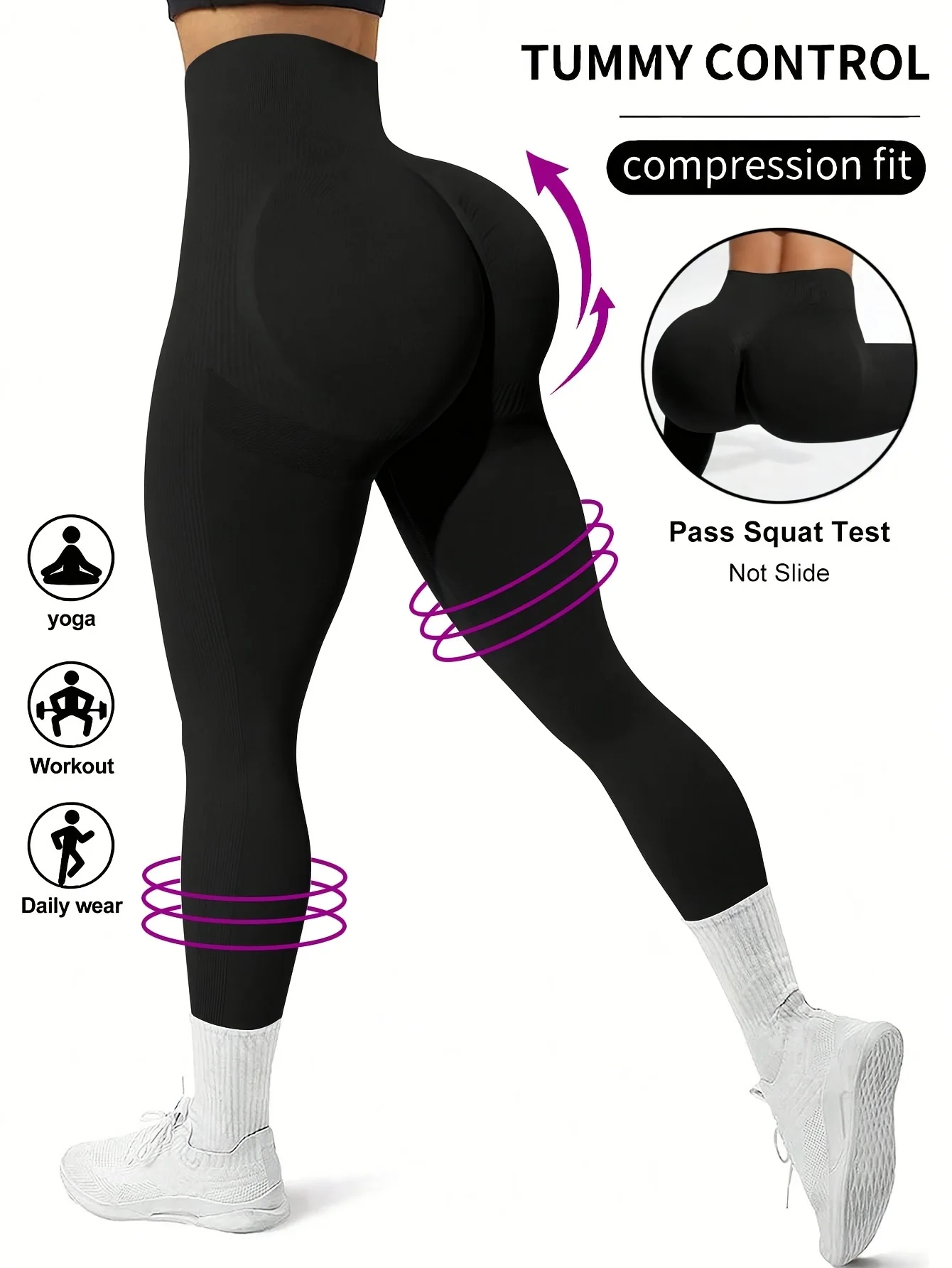 CZGUKE Naadloze dames yogabroek met hoge taille Strakke taille Heuplift Elastisch Strak Effen kleur Brede taille Sportlegging