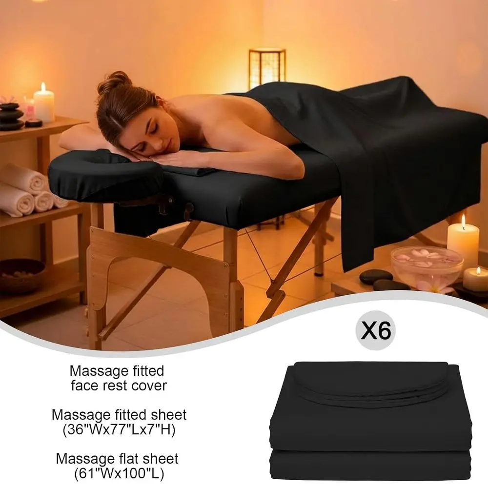 6 Set Microiber Massage Table Sheets Each Set Includes Massage Table Covers, itted Sheets, ace Cradle Covers (Black)