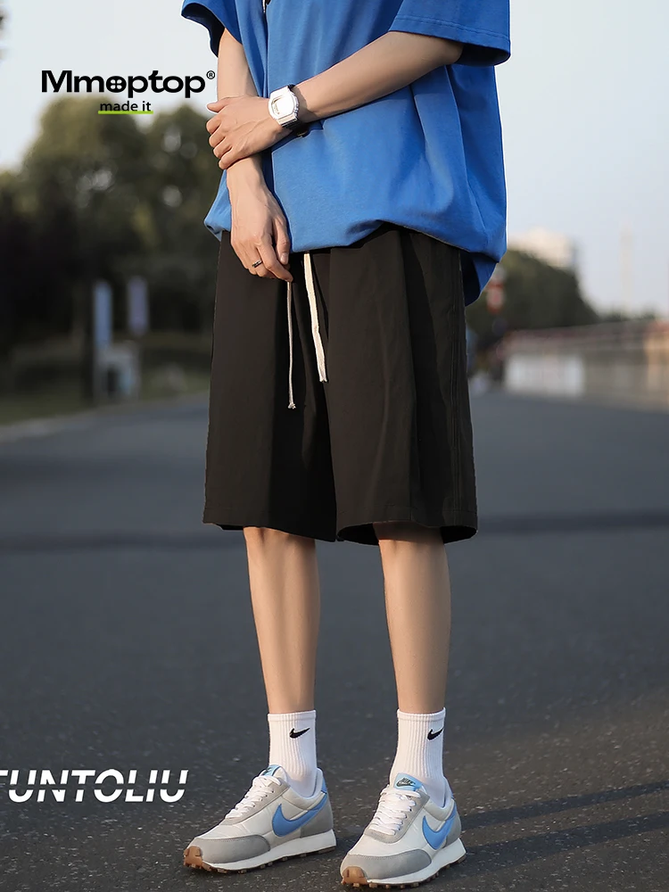 

Мужские летние свободные тонкие быстросохнущие повседневные пляжные шорты-бриджи однотонного цвета, модные, прямого кроя, из полиэфирного волокна