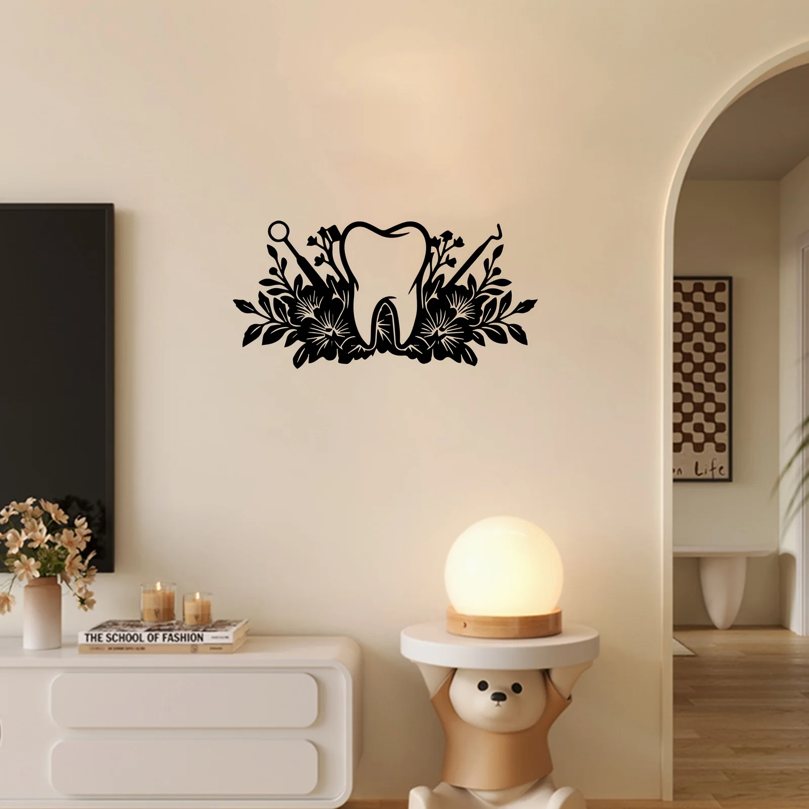 CIFBUY Iron Wall Art Dental Theme Metal Sculpture 3D Tooth Floral Decor Rustproof For Clinic Home Office